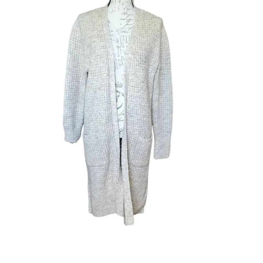 Jessica Simpson Women's Size Large Oatmeal Long Duster Woven Cardigan